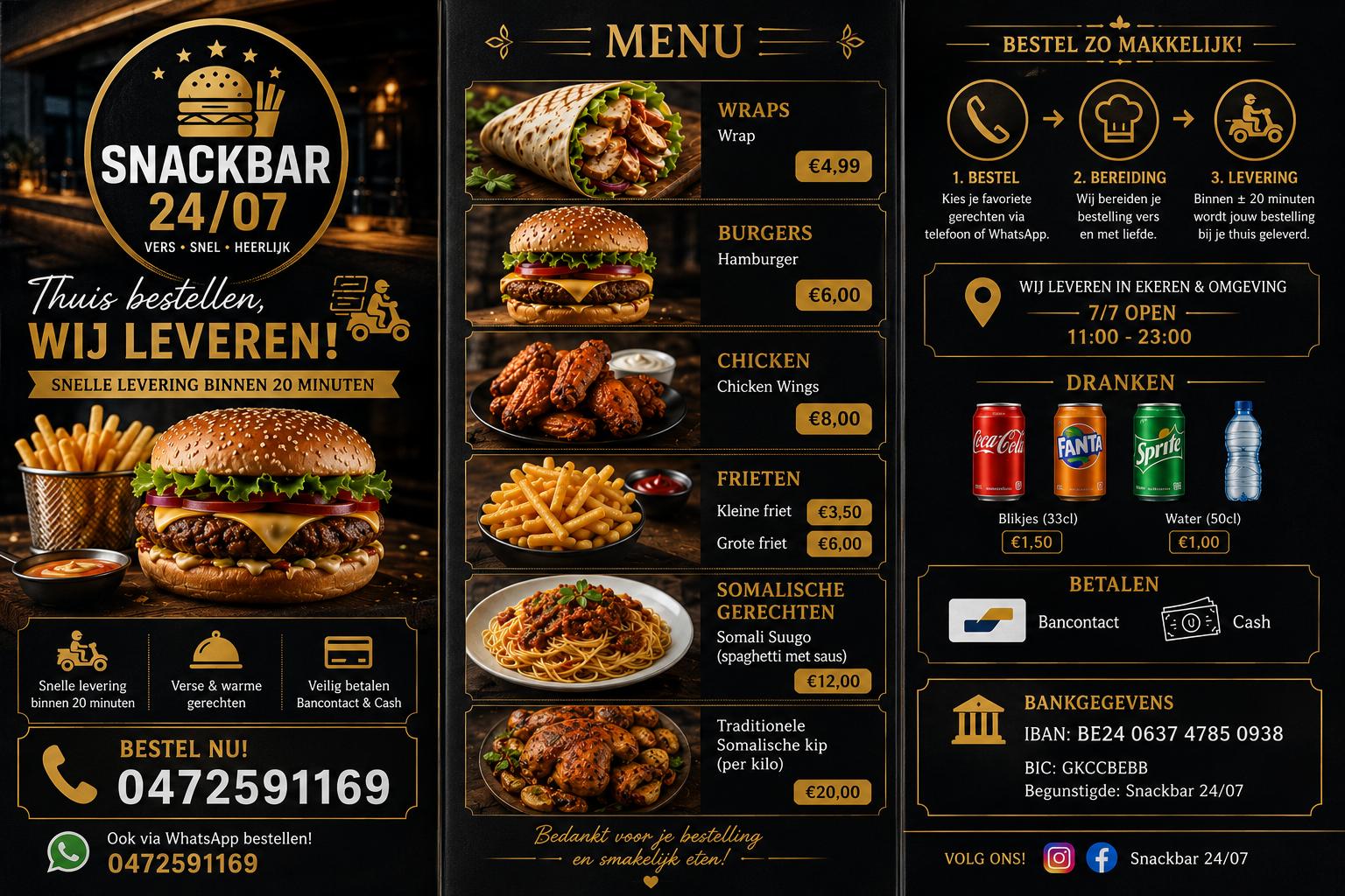 Snackbar 24/7 Menukaart Flyer